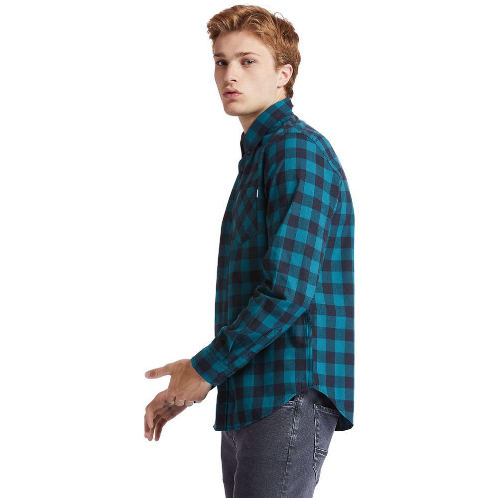 Camasi Timberland Barbati Albastri/Negrii - Nashua River Long-Sleeve Flannel Check - Romania - JXRDM